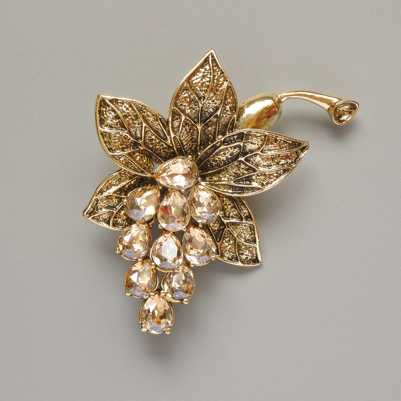 Brooch Pendant Flower with Yellow Crystals Gold-Tone Metal 43x60mm