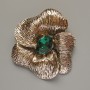 Brooch Pendant Flower green crystal light-gold metal 55x63mm