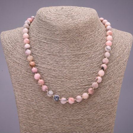 Rosy Opal Necklace natural stone smooth bead, diameter 8.5(±)mm, length 49cm