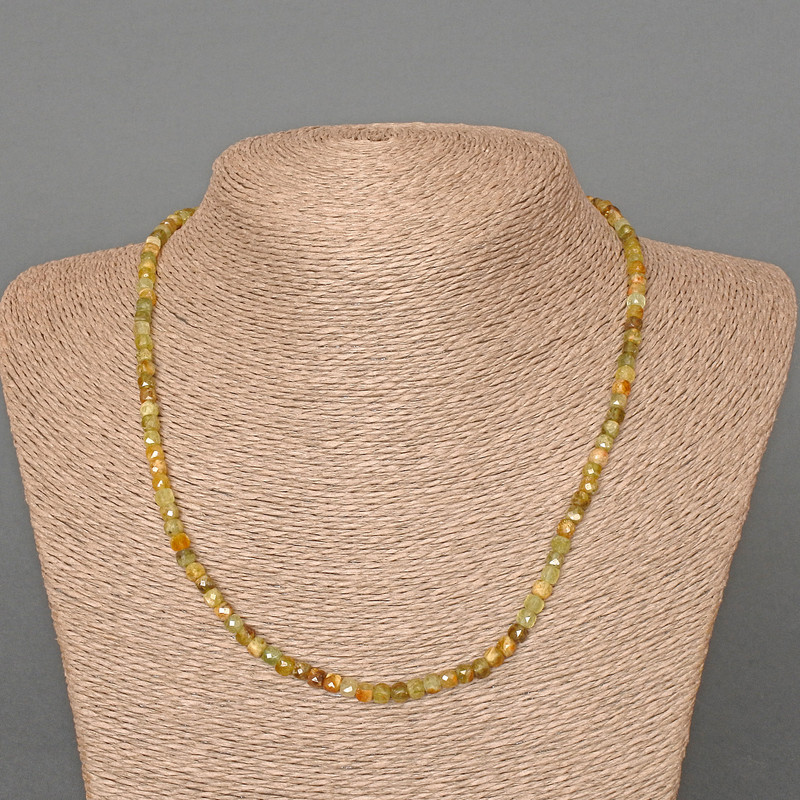 Grossular Necklace (Green Garnet) Natural Faceted Cube Stone, 4mm± Diameter, 47cm± Length