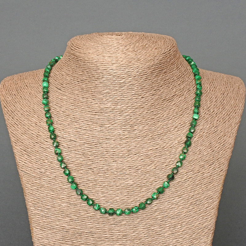 Malachite Necklace with Faceted Natural Stone, 4–5 mm Cube Beads, 50 cm Length