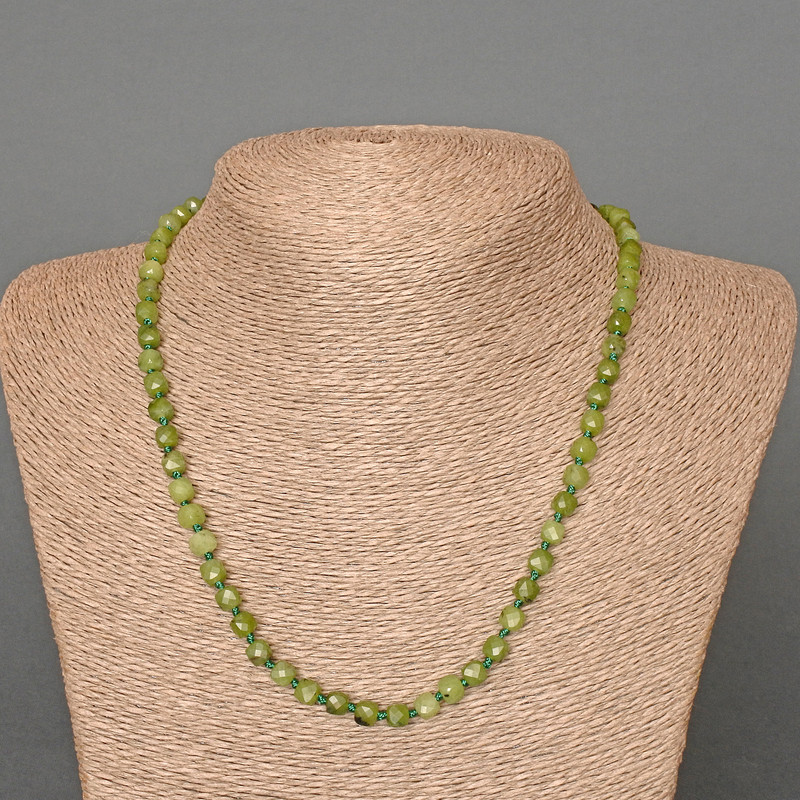 Prehnite Necklace, Faceted Cube Beads, 5mm± Diameter, 49cm± Length