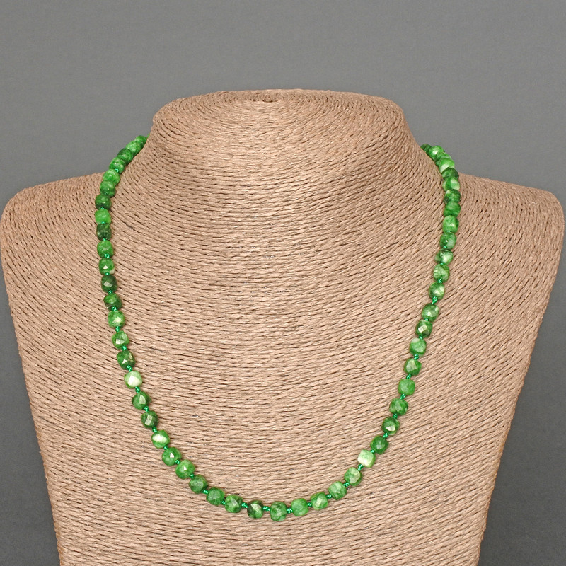 Chrysoprase Necklace, Natural Stone, Faceted Cubes, 5.5 mm diameter, 51 cm length