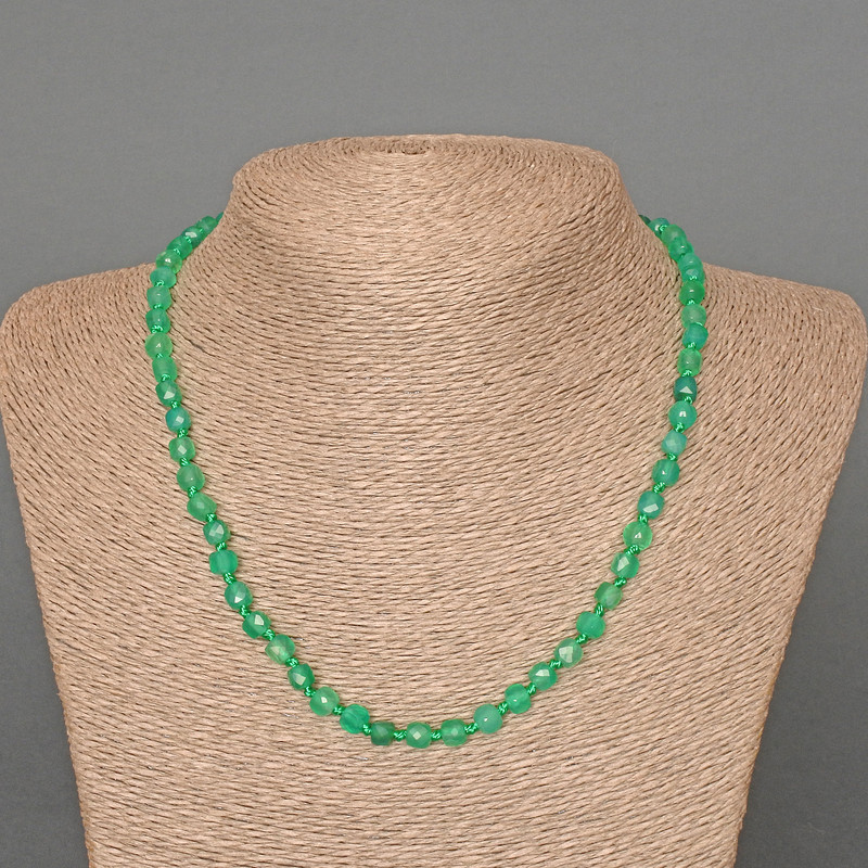 Chrysoprase Necklace, Natural Stone, Faceted Cube Beads, 5mm Ø, 48cm Length