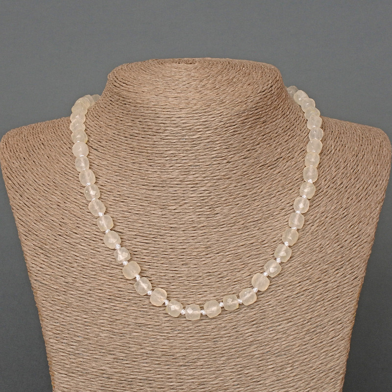 Necklace Mountain Crystal Natural Stone Faceted Cube, 7mm diameter, length 46cm