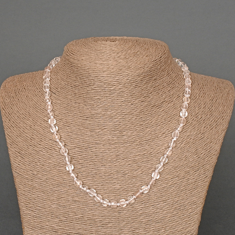 Necklace with Rock Crystal Natural Stone Faceted Cubes, 5mm diameter approx., length 47cm