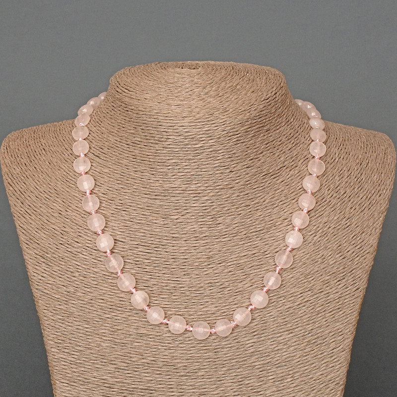 Rose Quartz Necklace with Faceted Coin Beads, 46 cm