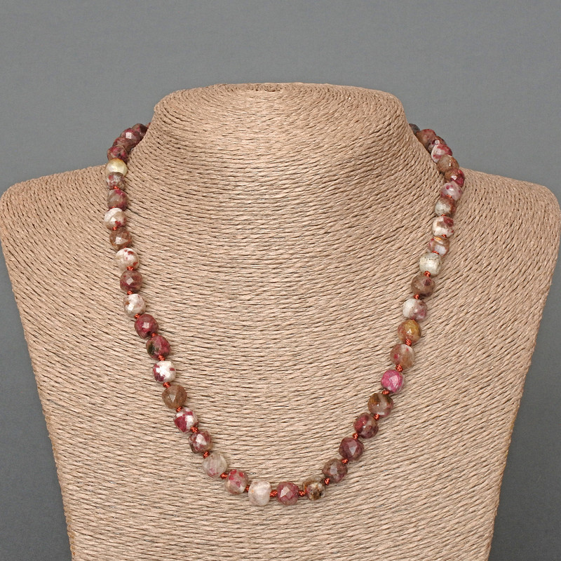 Tourmaline Beaded Necklace Natural Stone Faceted Cube, 7mm diameter, 49cm length