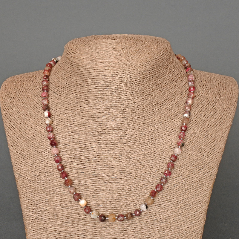 Tourmaline Necklace with Natural Stone Beads, faceted cube, 5mm diameter, length 49cm