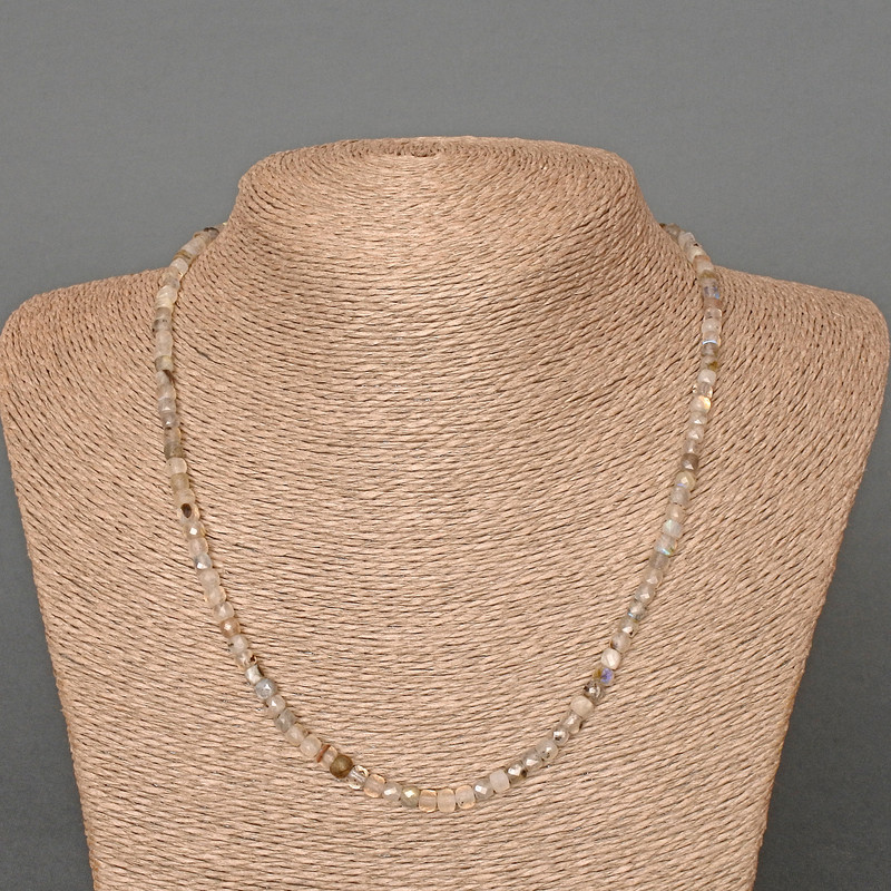Labradorite Necklace - natural gemstone, faceted cube, 4mm diameter, length 48cm