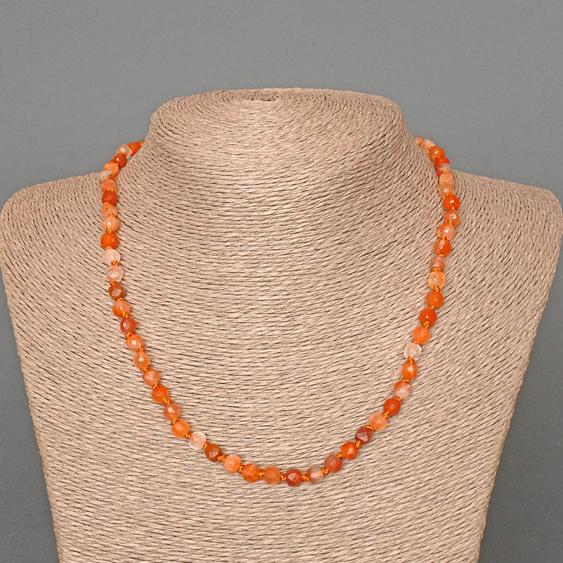Carnelian Necklace with Faceted Cubes, natural gemstone, 5mm diameter, length 47cm