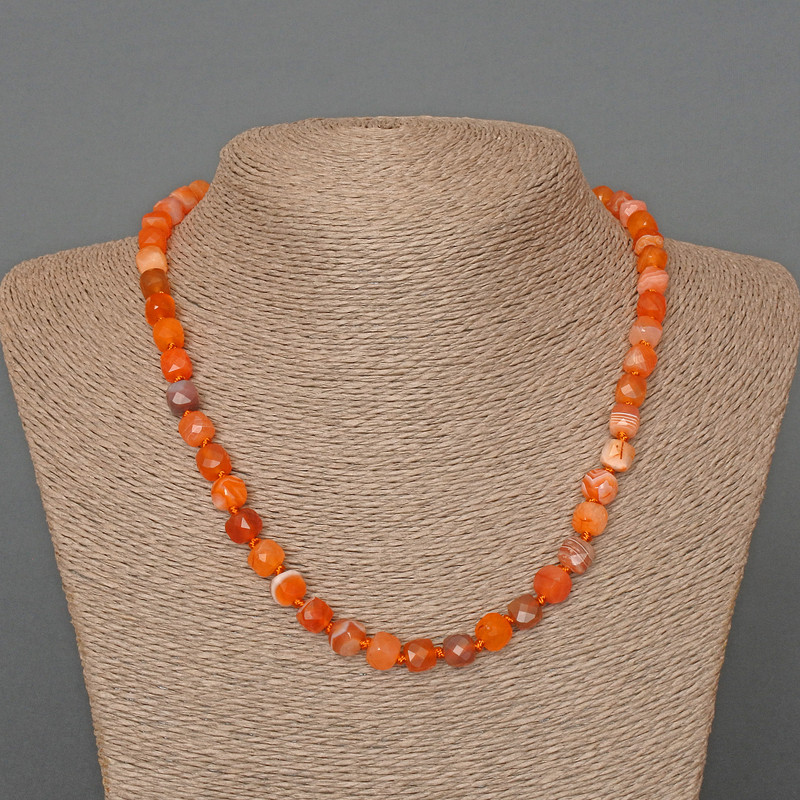 Carnelian Necklace with Natural Stone, Faceted Cube Beads, 7mm +/- diameter, 47cm +/- length