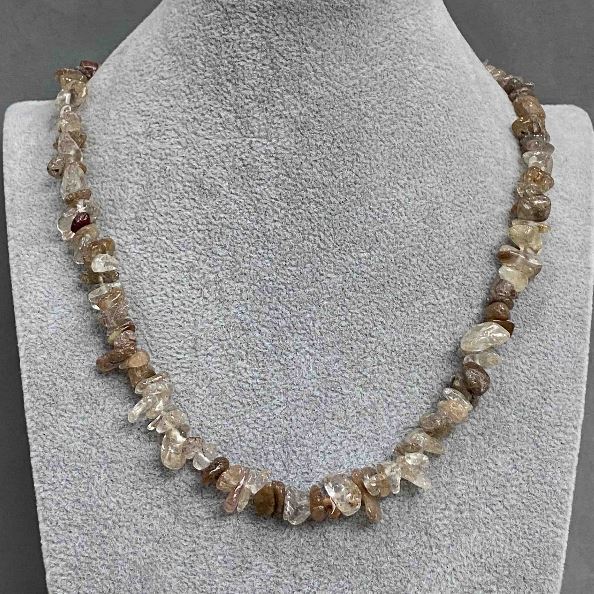 Rutilated Quartz Bead Necklace (Hairy Quartz), natural stone chip, diameter 8x3mm, length 46cm