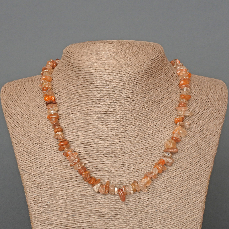 Rutilated Quartz Bead Necklace (Hairy Quartz), natural stone chip, diameter 8x3mm, length 46cm