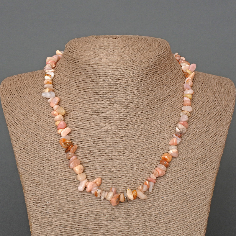 Necklace of Pink Opal Natural Stone Chip, diameter 8×4mm±, length 47cm±