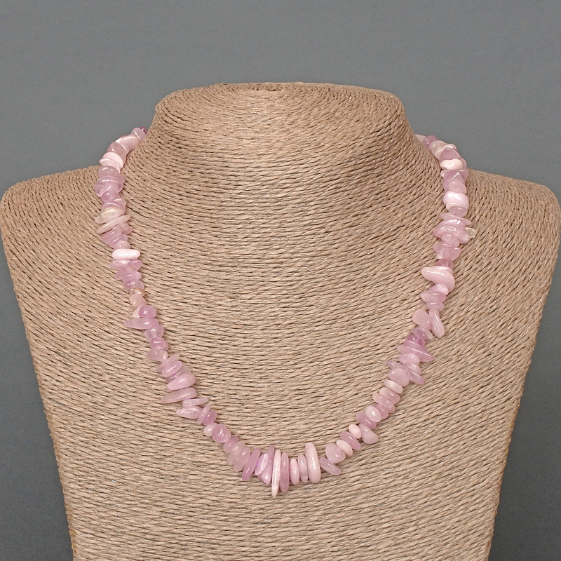 Kunzite Necklace of natural stone chunk, diameter 9×4mm ±, length 48cm ±