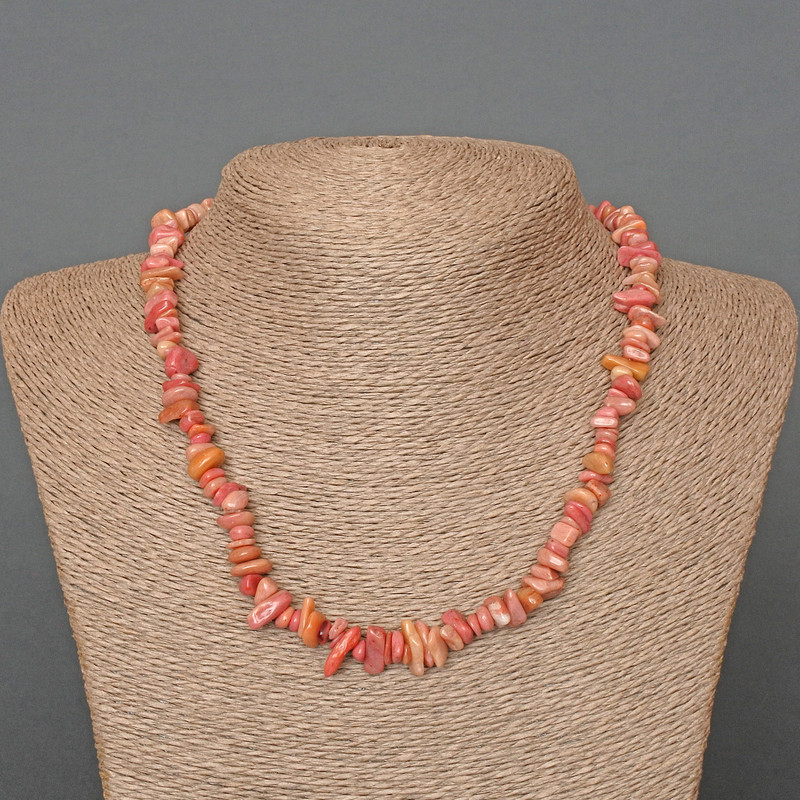 Necklace Rhodonite natural stone chips, 8x3mm+-, length 47cm+-