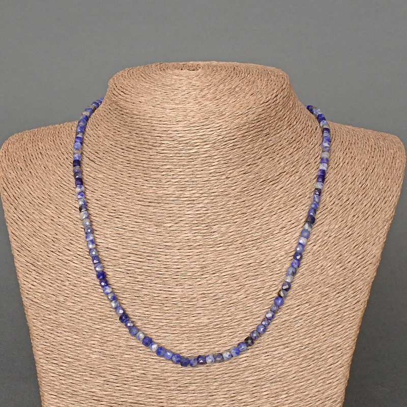 Sodalite Necklace Natural Stone, Faceted Cube Beads, 4mm ± Diameter, Length 47cm ±