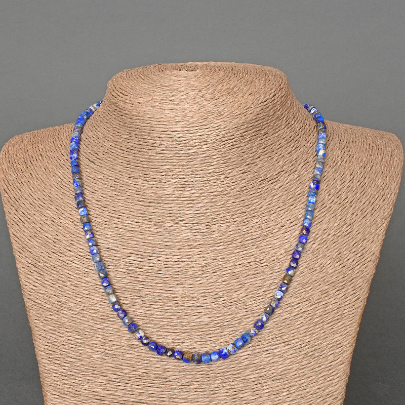 Lapis Lazuli Necklace, Natural Stone, Faceted Cubes, 4 mm ±, Length 47 cm ±