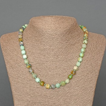 Chrysocolla and Lapis Lazuli Necklace with Natural Gemstone Beads, Faceted Cube, 7mm diameter, ~50cm length