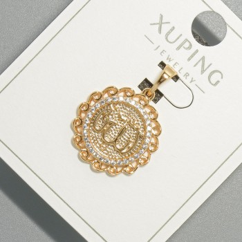Pendant "Allah" Xuping with white rhinestones, diameter 17mm+, length 26mm+- 18K gold plating