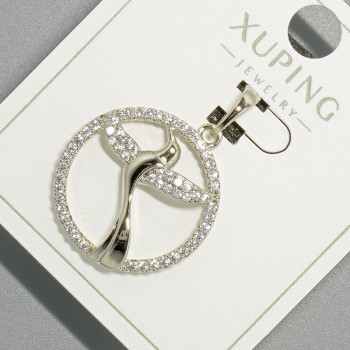 Pendant "Bird" Xuping with white rhinestones, diameter 22mm+, length 31mm+, rhodium