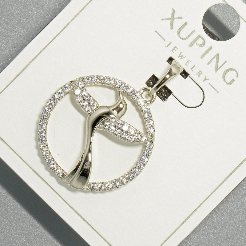 Pendant "Bird" Xuping with white rhinestones, diameter 22mm+, length 31mm+, rhodium