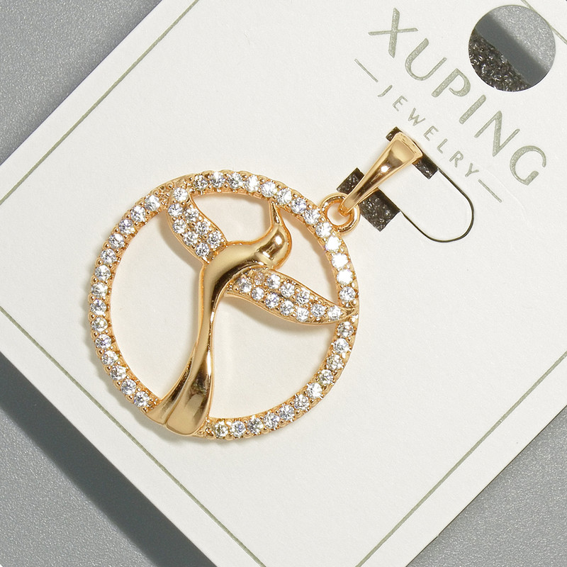 Pendant "Bird" by Xuping with white crystals, 22mm diameter + -, length 31mm + - 18K gold plating
