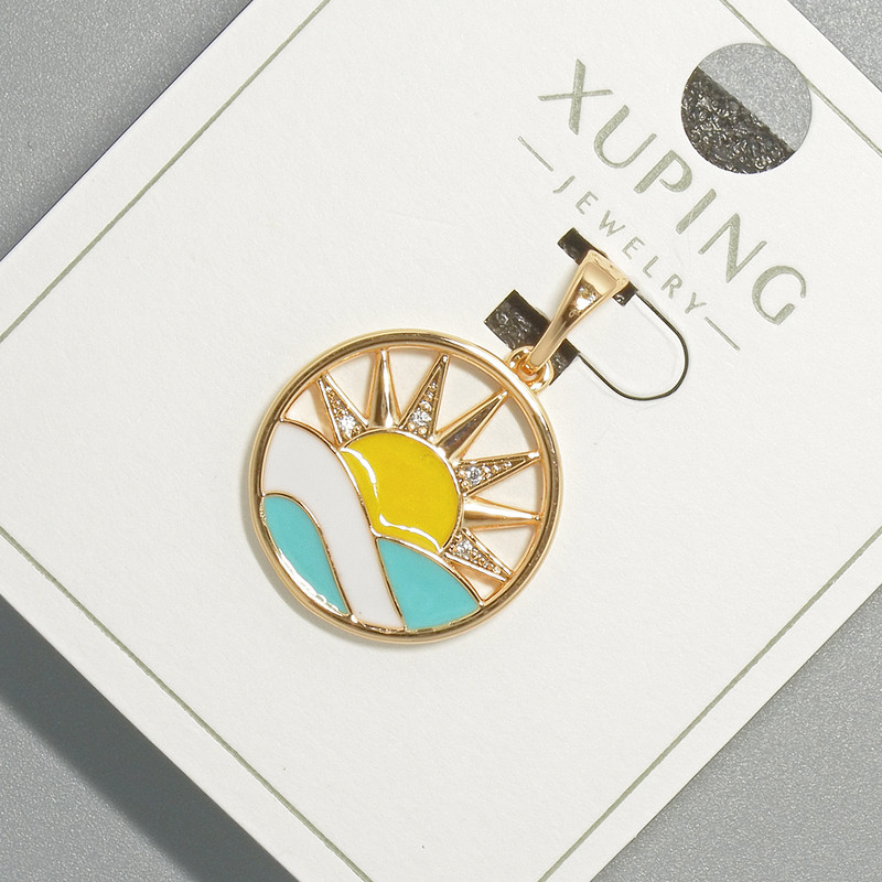 Pendant "Sun" Xuping with White Rhinestones and Enamel, diameter 17mm+, length 24mm+, 18K Gold Plating