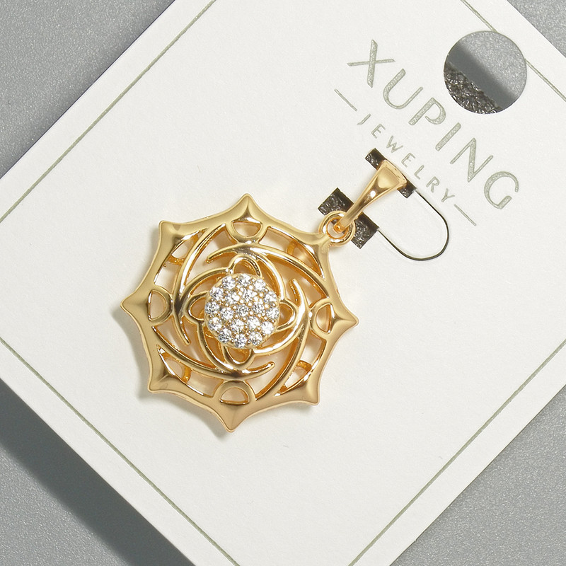 Pendant "Sun" Xuping with white crystals, diameter 18mm+, length 27mm+ gold plated 18K