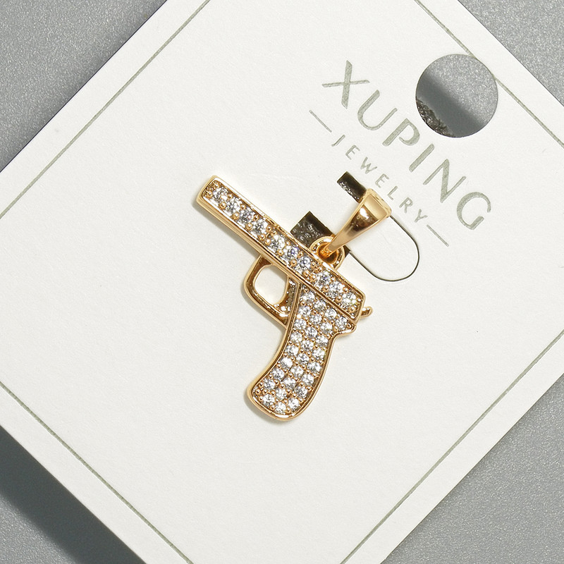Pendant "Pistol" Xuping with White Rhinestones, 18x13 mm, 5 mm+ -, length 20.5 mm, 18K Gold Plating