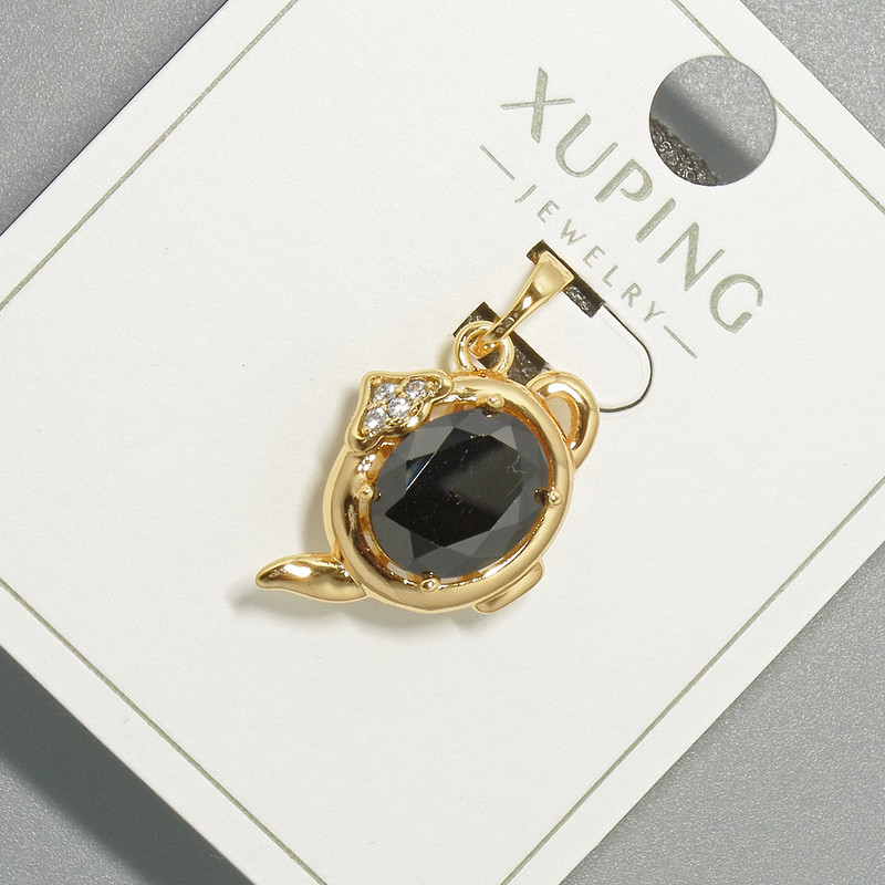 Pendant "Teapot" Xuping with white rhinestones and black crystal, diameter 20.5×14mm, length 20mm, 18K gold plating