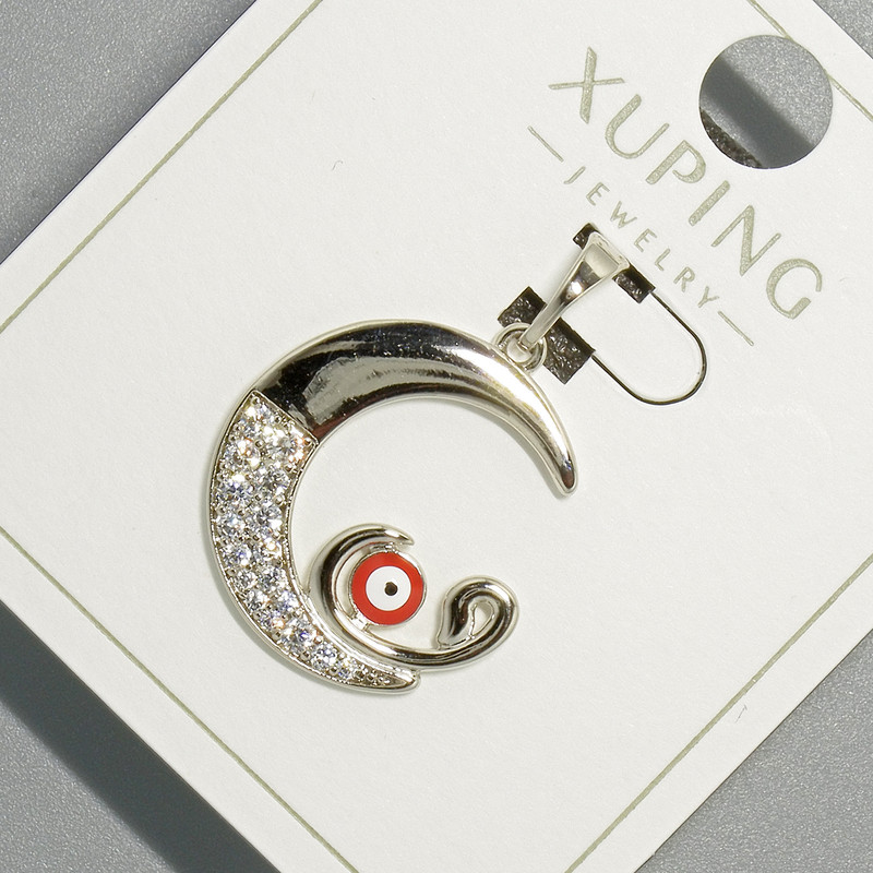 Pendant "Moon Eye" Xuping with white crystals and red enamel, diameter 18.5×19.5 mm, length 26 mm, rhodium-plated