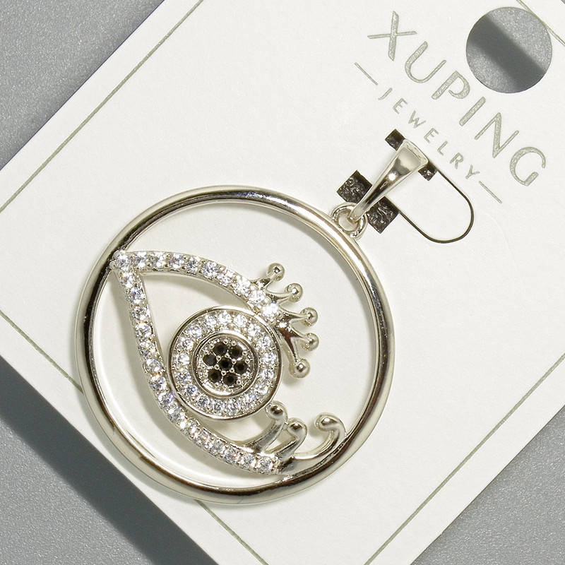 Pendant "Eye" Xuping rhodium-plated with white and black crystals, diameter 26mm+, length 33mm+