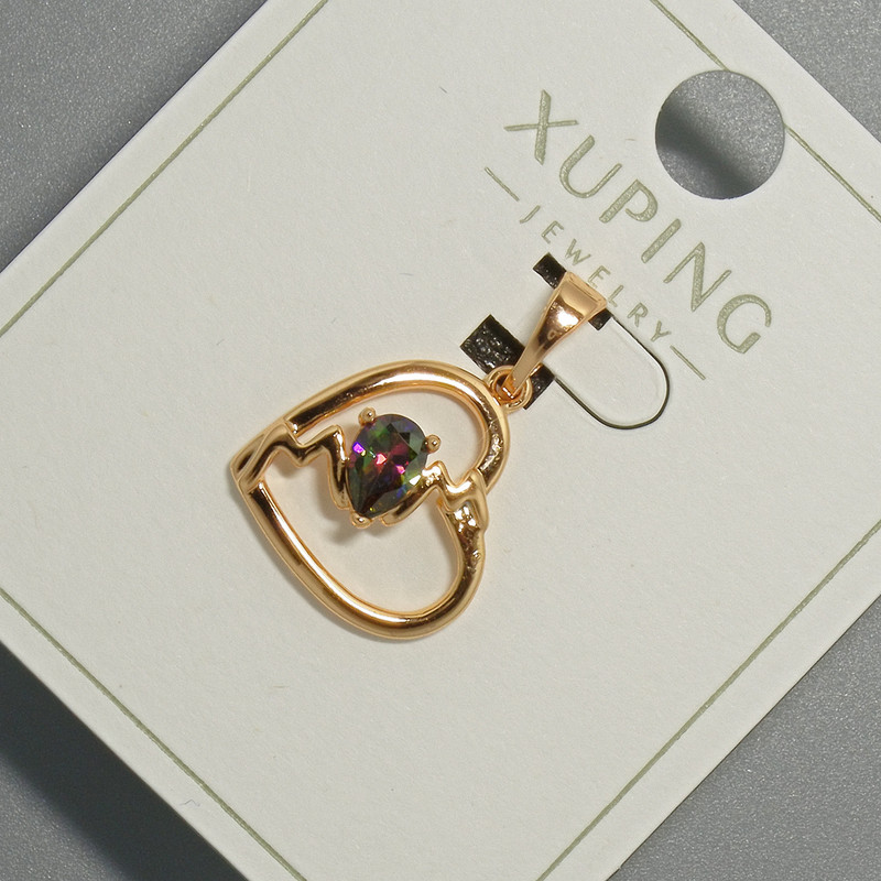 Pendant "Heart" Xuping with green-red crystal, diameter 15x14, 5mm+ -, length 22.5mm+- 18K gold plating