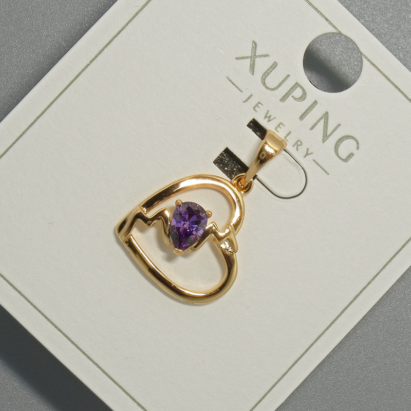 Pendant "Heart" Xuping with a purple crystal, diameter 15x14, 5mm+ -, length 22.5mm+- 18K gold plated