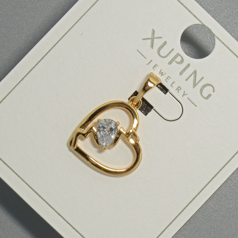 Pendant "Heart" Xuping with White Crystal, 15x14.5 mm, 5 mm+ -, length 22.5 mm+- 18K Gold Plating