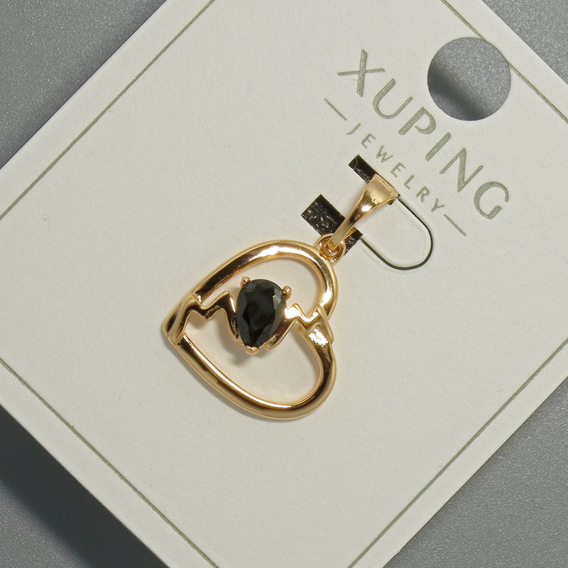 Pendant "Heart" Xuping with black crystal, diameter 15x14, 5mm+ -, length 22.5mm+- gold plating 18K