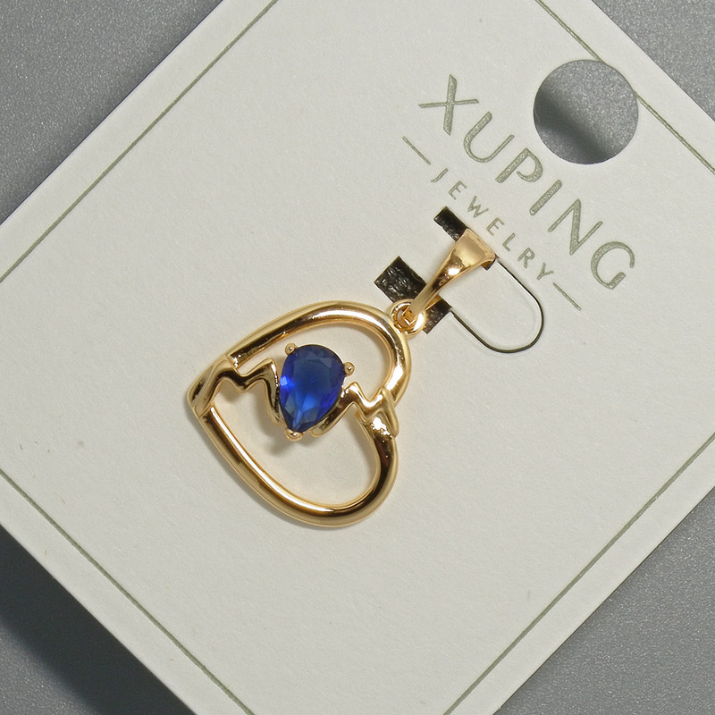 Pendant "Heart" Xuping with Blue Crystal, diameter 15×14, 5mm+ -, length 22.5mm+- 18K Gold Plating
