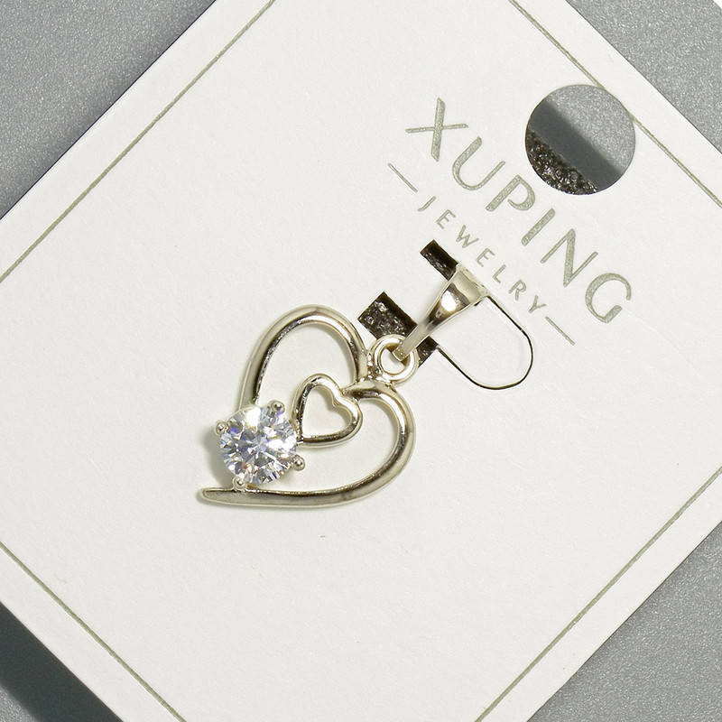 Pendant "Heart" Xuping with White Crystal, 13×17 mm diameter +-, length 22 mm +-, rhodium