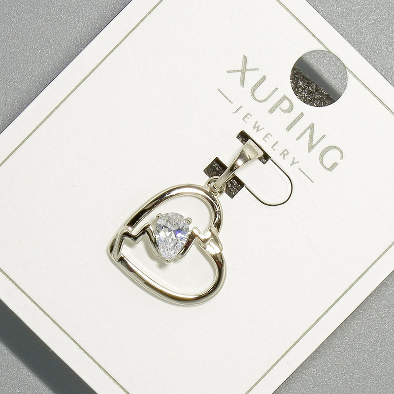 Pendant "Heart" Xuping with white crystal, diameter 15x14, 5mm+ -, length 23mm+- Rhodium