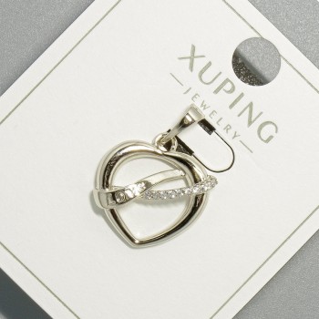 Pendant 'Heart' Xuping with White Rhinestones, Rhodium-plated, 16×17 mm diameter, length 23 mm