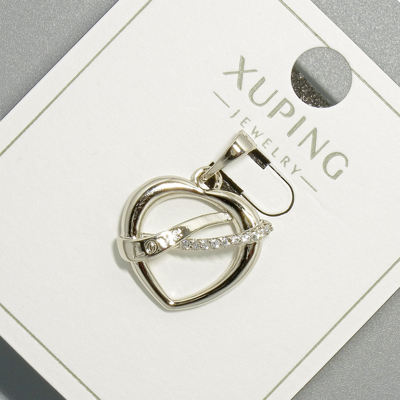 Pendant 'Heart' Xuping with White Rhinestones, Rhodium-plated, 16×17 mm diameter, length 23 mm