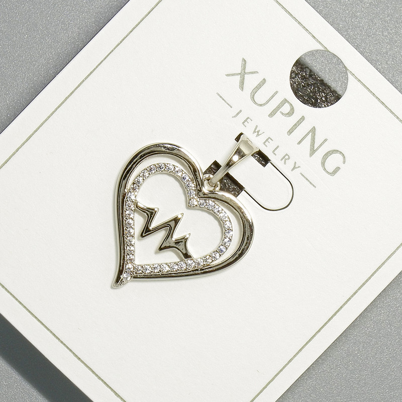 Pendant "Heart" Xuping with white rhinestones, diameter 18x18mm, length 23.5mm, rhodium