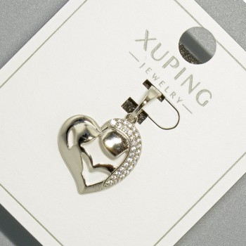 Heart Pendant Xuping with White Crystals, diameter 16x16mm, length 23.5mm, rhodium-plated