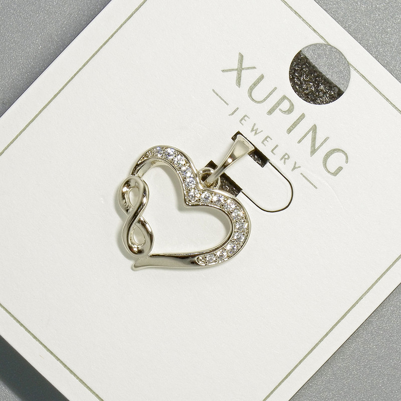 Pendant “Heart” Xuping with white stones, diameter 16×14 mm, length 19.5 mm plus, rhodium plated