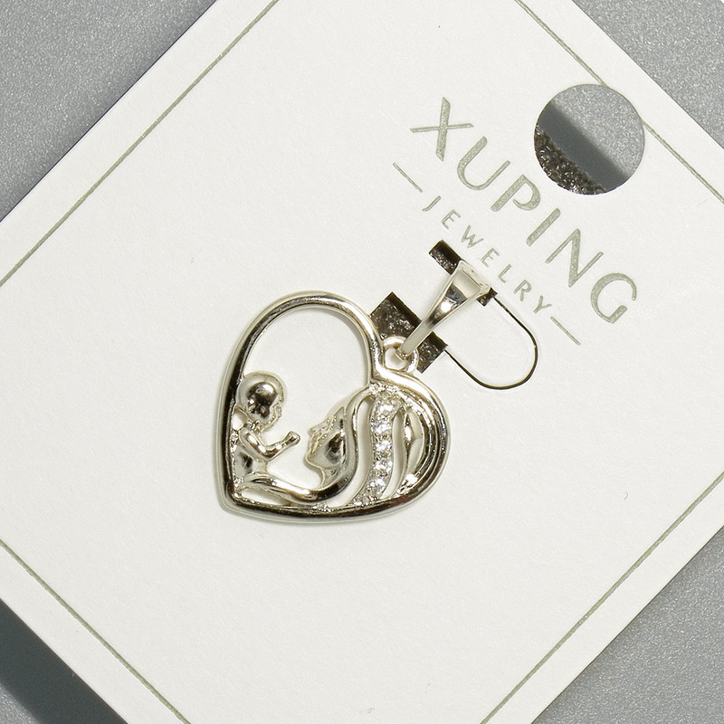 Pendant "Heart" Xuping with white crystals, diameter 15.5×15 mm±, length 20 mm± Rhodium