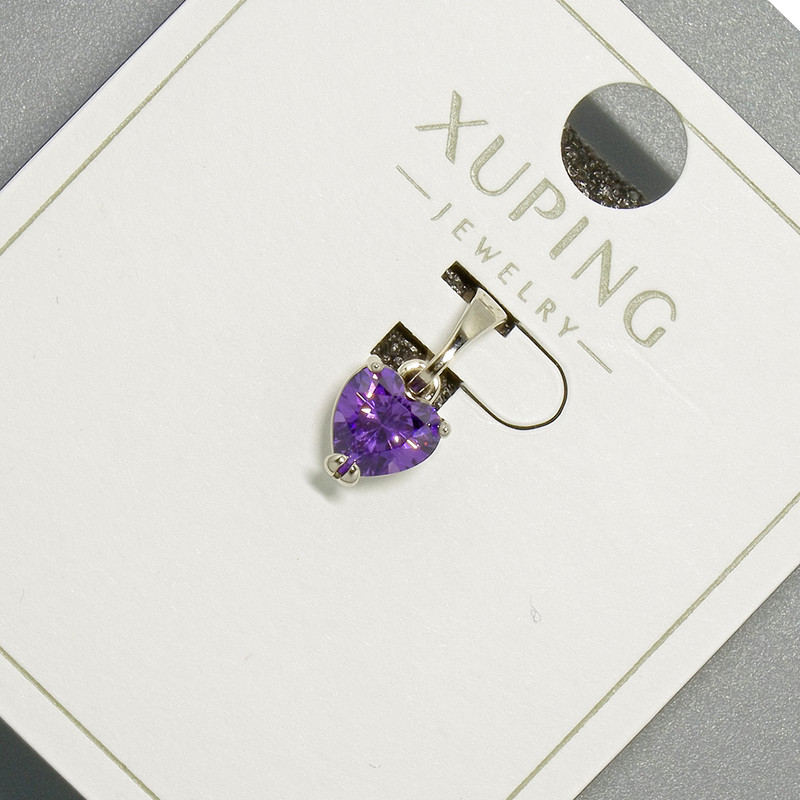 Pendant "Heart" Xuping with Violet Crystal, diameter 6mm+, length 14mm+ Rhodium-plated
