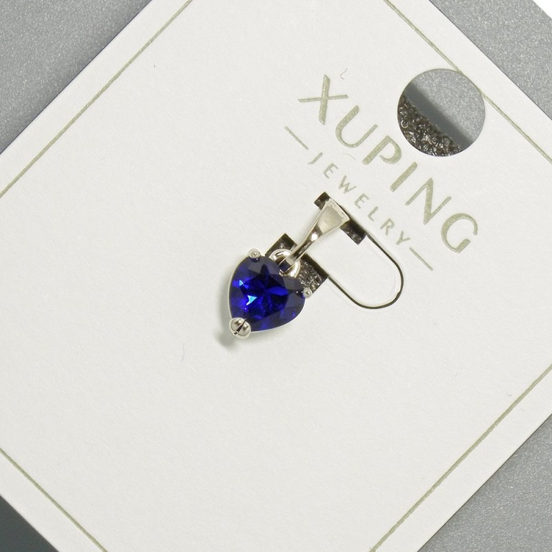 Pendant "Heart" Xuping with blue crystal, 6mm diameter + -, length 14mm +- Rhodium