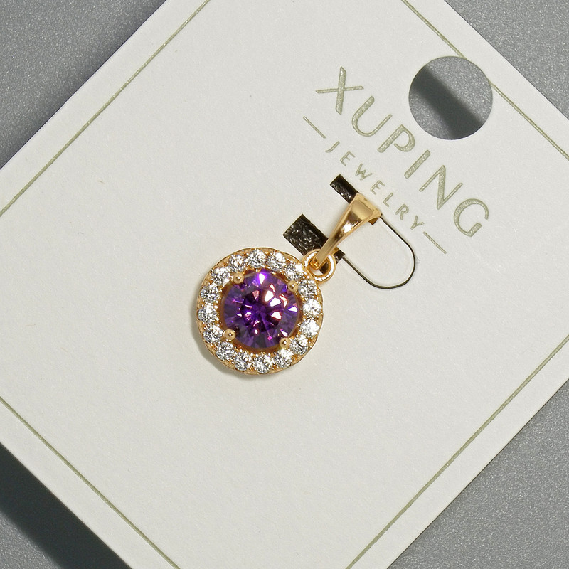 Xuping Pendant with Purple Crystal and White Rhinestones, diameter 10.5mm, length 18.5mm, 18K Gold Plating